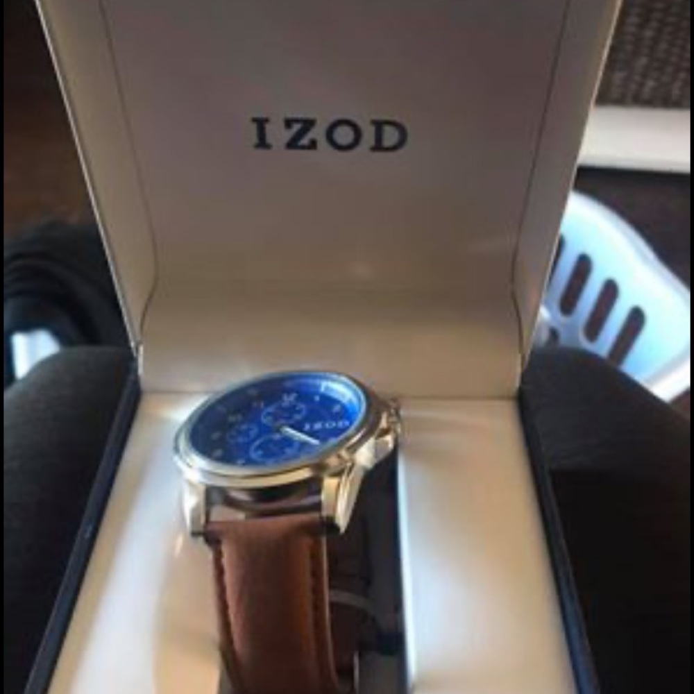 Men’s Izod watch with leather band. Brand new.